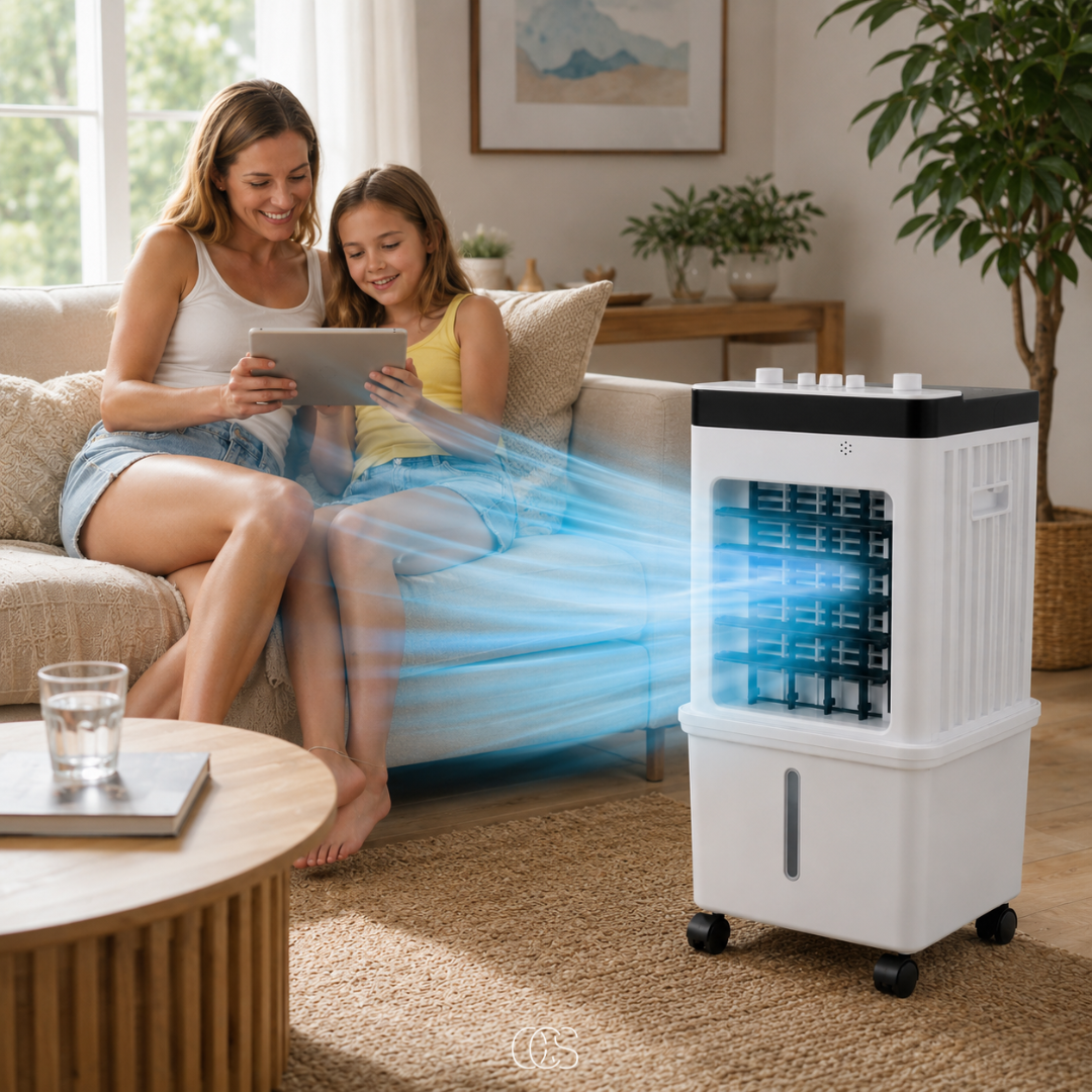 Portable Evaporative Air Cooler with Water Tank, Remote Control & Wheels – 3-in-1 Cooling, Humidifying & Fan for Living Room, Bedroom