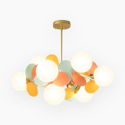 Sculptural Glass Globe Overhead Light with Branching Arms for Dining Room & Living Space — Dimmable LED Cluster Fixture in White, Green or M