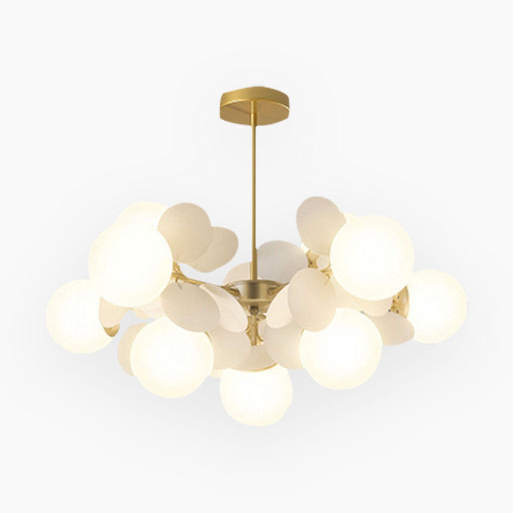 Sculptural Glass Globe Overhead Light with Branching Arms for Dining Room & Living Space — Dimmable LED Cluster Fixture in White, Green or M