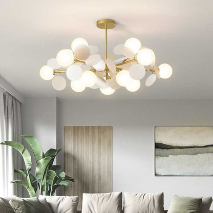 Sculptural Glass Globe Overhead Light with Branching Arms for Dining Room & Living Space — Dimmable LED Cluster Fixture in White, Green or M