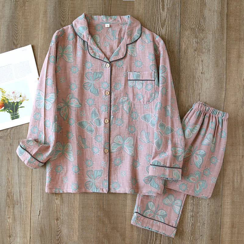 Opaline Loungewear Set - Cotton, Vintage Butterfly Print