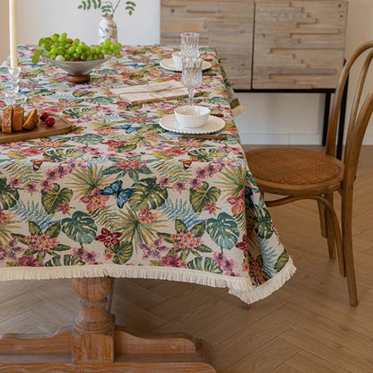 Opaline Tablecloth - Flowers and Butterflies, Linen Jacquard