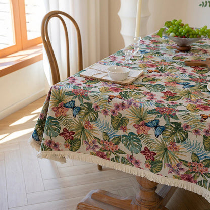 Opaline Tablecloth - Flowers and Butterflies, Linen Jacquard