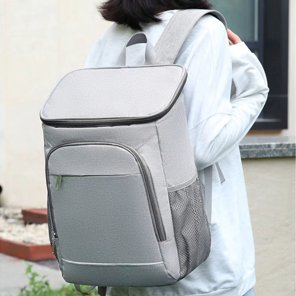 Insulated Backpack Cooler 30L Gray Leak-Proof Food Beverage Storage Padded Shoulder Straps Outdoor Hiking Fishing Camping Beach Picnic Day T