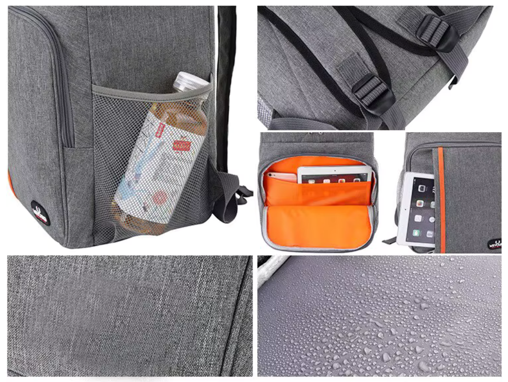 Insulated Backpack Cooler 30L Gray Hands-Free Thermal Bag for Hiking Beach Camping Picnics Keeps Food Cold 16 Hours Waterproof Daypack