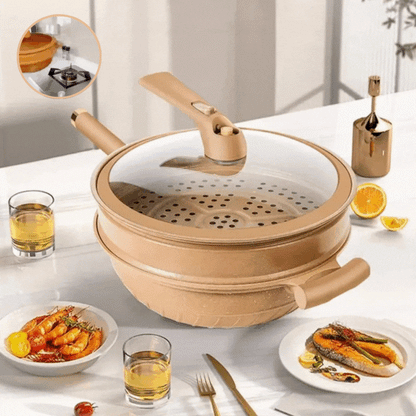 Nonstick Stir-Fry Pan with Steam Insert for Gas & Induction Cooktops – Even-Heat Cooking Wok for Healthy Meals