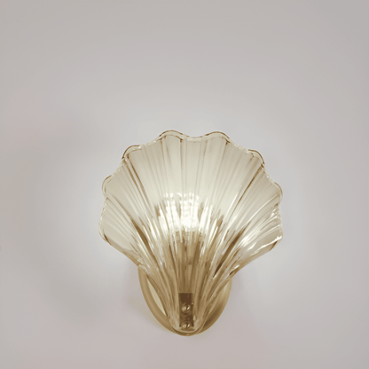 Fluted Glass Sconce with Brass Hardware 8 in Diameter Shell-Shaped Fixture E27 Socket for Bedrooms Hallways Living Rooms Push-Button Control