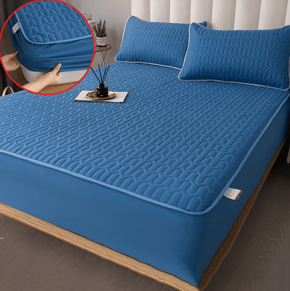 Waterproof Quilted Mattress Pad Protector with Deep Pocket Fitted Skirt – Breathable Polyester Cover for Bedroom