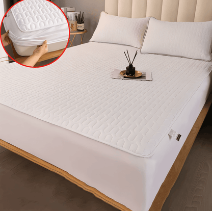 Waterproof Quilted Mattress Pad Protector with Deep Pocket Fitted Skirt – Breathable Polyester Cover for Bedroom