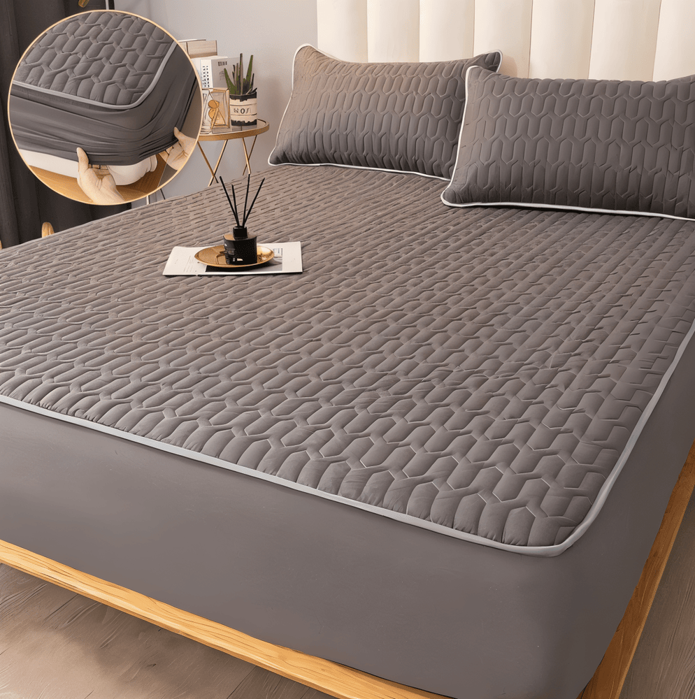 Waterproof Quilted Mattress Pad Protector with Deep Pocket Fitted Skirt – Breathable Polyester Cover for Bedroom