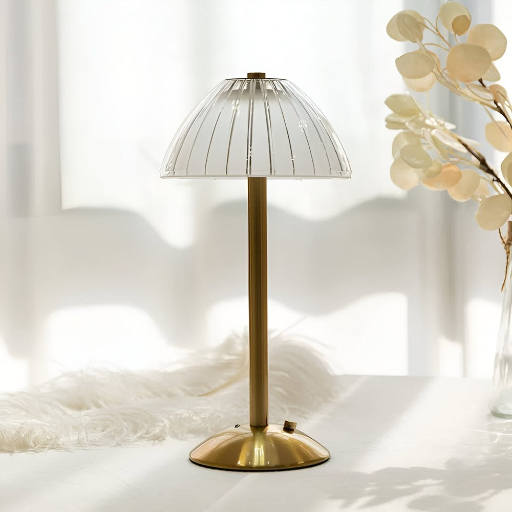 Rechargeable LED Accent Lamp with Touch Dimming & Three Color Modes for Nightstand, Desk, Dining Room – Crystal Shade, Gold Base, 12 in Tall