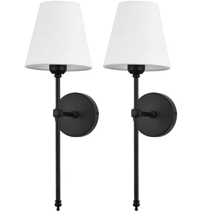 Metal Sconce Pair with Fabric Shades 20 inch Height for Bedroom Hallway Ambient Lighting Bedside Reading Wall Mount Fixtures Soft Diffused G