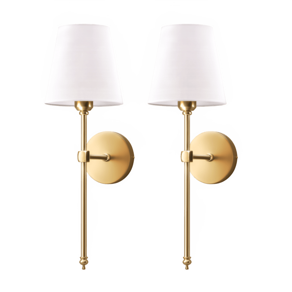 Metal Sconce Pair with Fabric Shades 20 inch Height for Bedroom Hallway Ambient Lighting Bedside Reading Wall Mount Fixtures Soft Diffused G