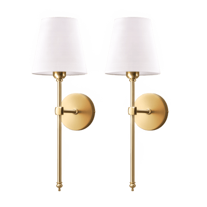 Metal Sconce Pair with Fabric Shades 20 inch Height for Bedroom Hallway Ambient Lighting Bedside Reading Wall Mount Fixtures Soft Diffused G