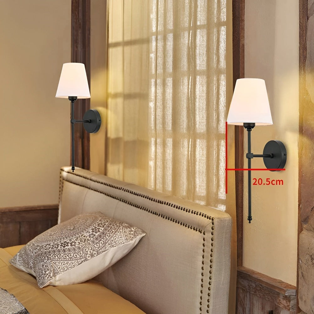 Metal Sconce Pair with Fabric Shades 20 inch Height for Bedroom Hallway Ambient Lighting Bedside Reading Wall Mount Fixtures Soft Diffused G