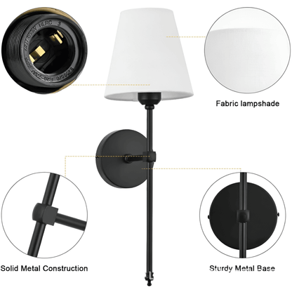 Metal Sconce Pair with Fabric Shades 20 inch Height for Bedroom Hallway Ambient Lighting Bedside Reading Wall Mount Fixtures Soft Diffused G