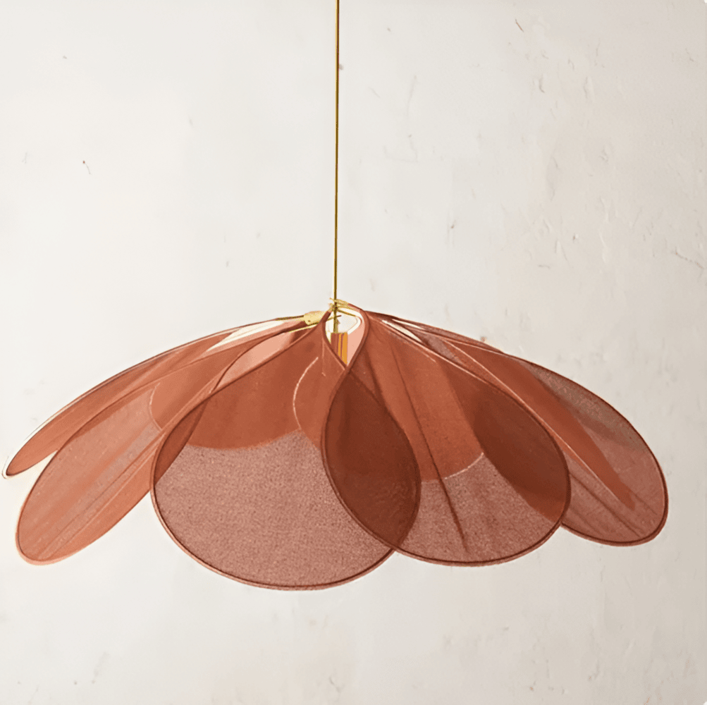 Fabric Flower Pendant Light with Adjustable Height in Brown, Coffee, Beige & Khaki – Soft Ambient Hanging Lamp for Bedrooms Dining Areas Liv