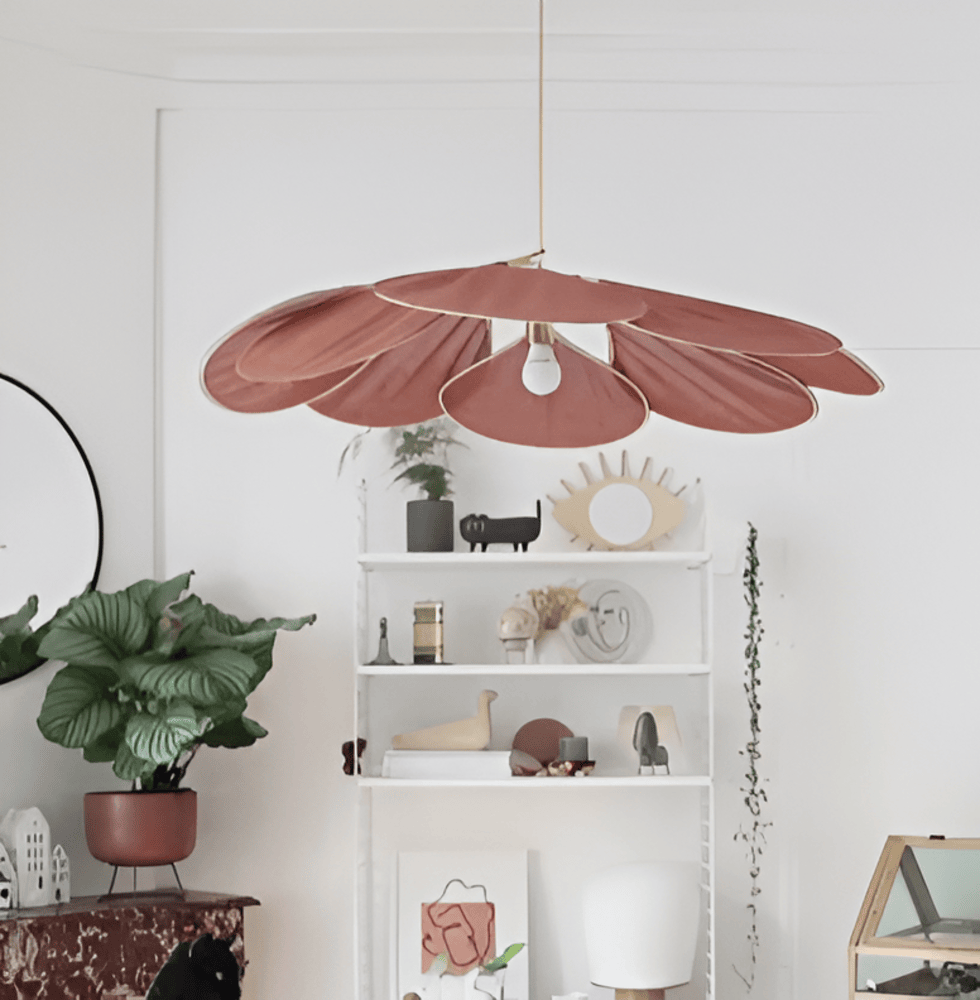 Fabric Flower Pendant Light with Adjustable Height in Brown, Coffee, Beige & Khaki – Soft Ambient Hanging Lamp for Bedrooms Dining Areas Liv