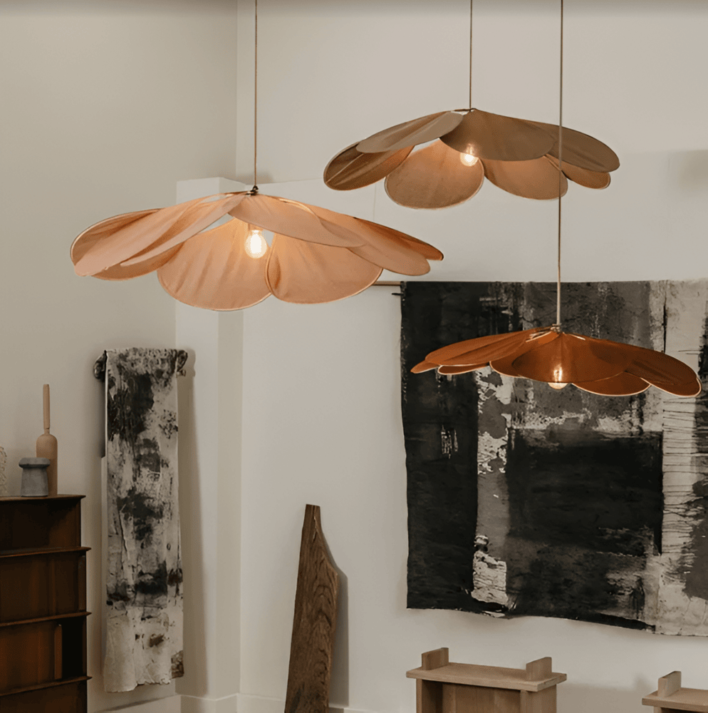Fabric Flower Pendant Light with Adjustable Height in Brown, Coffee, Beige & Khaki – Soft Ambient Hanging Lamp for Bedrooms Dining Areas Liv
