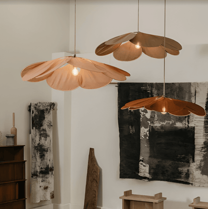 Fabric Flower Pendant Light with Adjustable Height in Brown, Coffee, Beige & Khaki – Soft Ambient Hanging Lamp for Bedrooms Dining Areas Liv