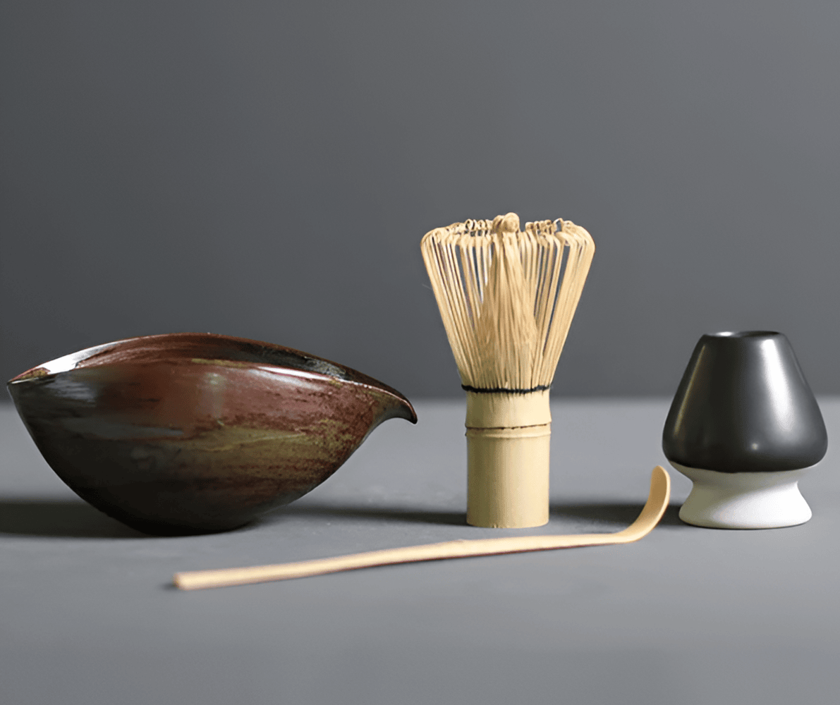 Ceramic Matcha Bowl Set with Bamboo Whisk, Spoon & Holder for Traditional Tea Making in Modern Kitchens