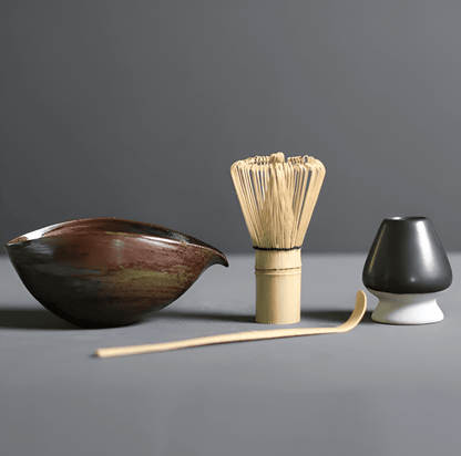 Ceramic Matcha Bowl Set with Bamboo Whisk, Spoon & Holder for Traditional Tea Making in Modern Kitchens