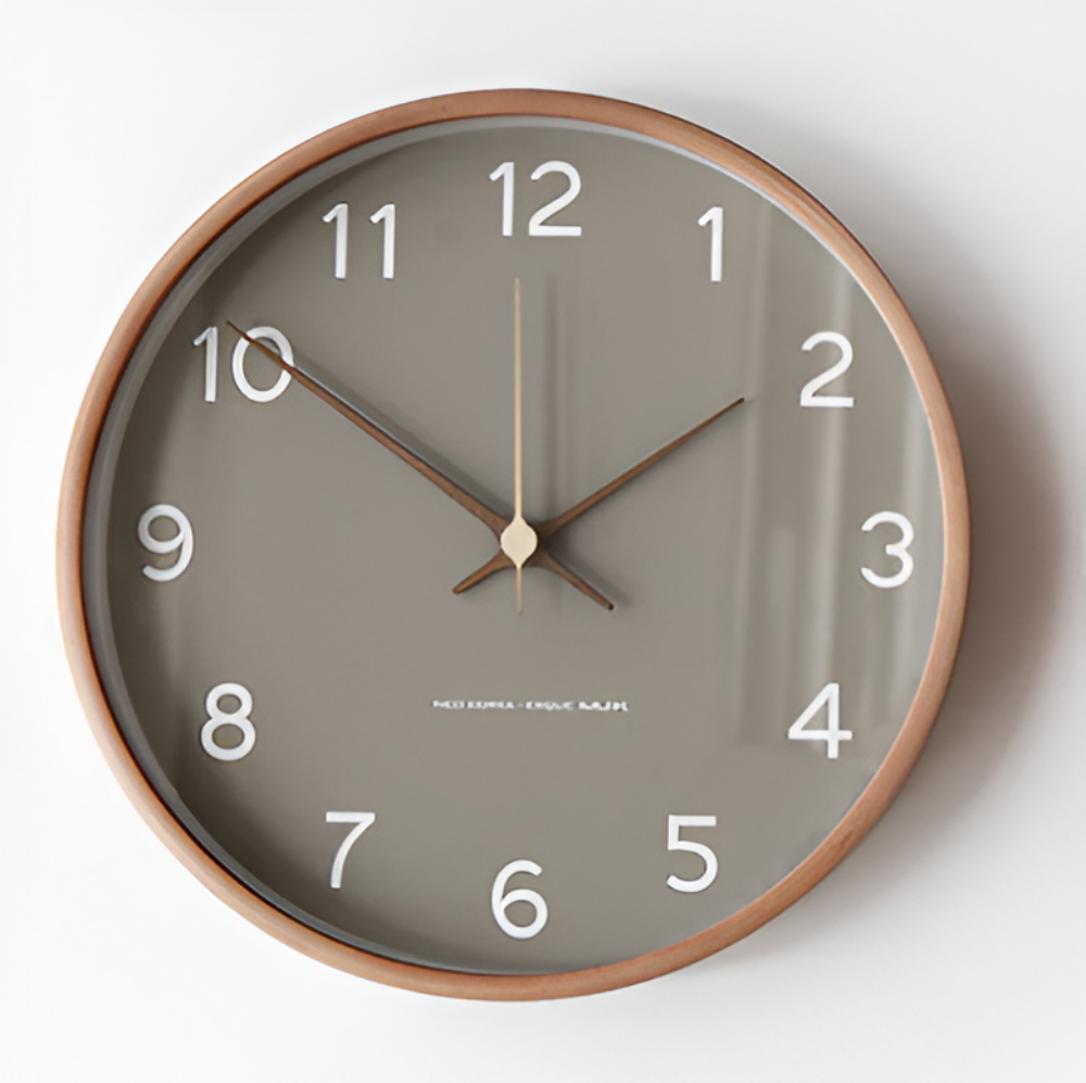 Round Wood Wall Clock 10 Inch Silent Non-Ticking Quartz Movement Gray White Frame Nordic Minimalist Decor for Living Room Bedroom Kitchen Of