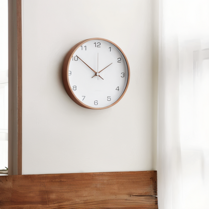 Round Wood Wall Clock 10 Inch Silent Non-Ticking Quartz Movement Gray White Frame Nordic Minimalist Decor for Living Room Bedroom Kitchen Of