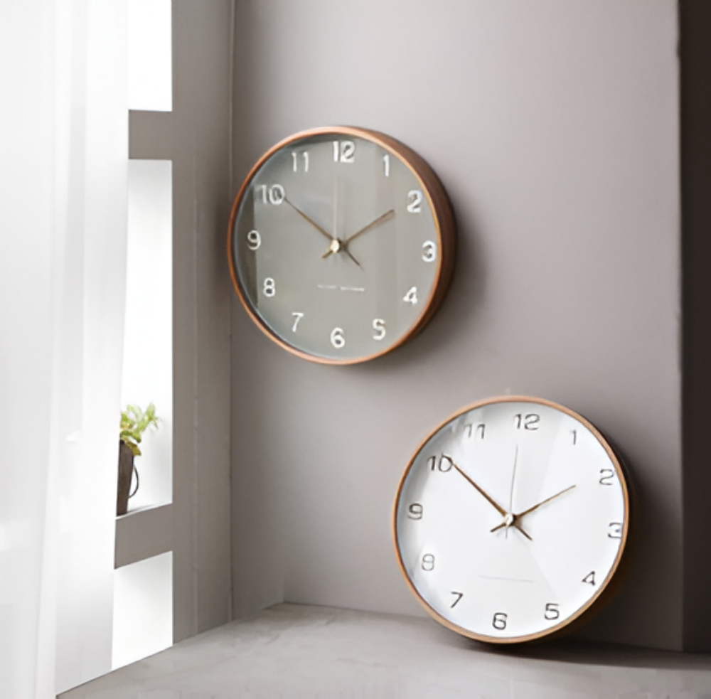 Round Wood Wall Clock 10 Inch Silent Non-Ticking Quartz Movement Gray White Frame Nordic Minimalist Decor for Living Room Bedroom Kitchen Of