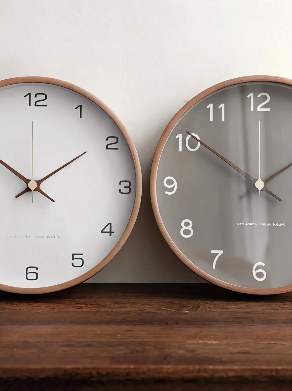 Round Wood Wall Clock 10 Inch Silent Non-Ticking Quartz Movement Gray White Frame Nordic Minimalist Decor for Living Room Bedroom Kitchen Of