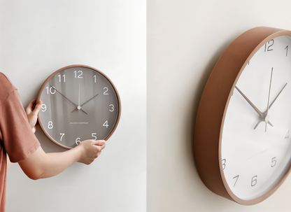 Round Wood Wall Clock 10 Inch Silent Non-Ticking Quartz Movement Gray White Frame Nordic Minimalist Decor for Living Room Bedroom Kitchen Of