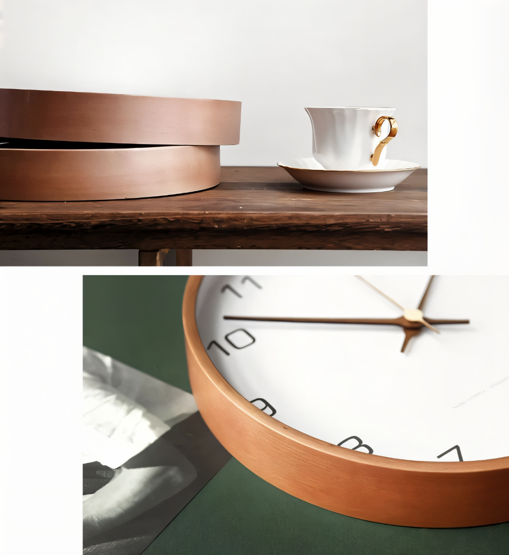 Round Wood Wall Clock 10 Inch Silent Non-Ticking Quartz Movement Gray White Frame Nordic Minimalist Decor for Living Room Bedroom Kitchen Of