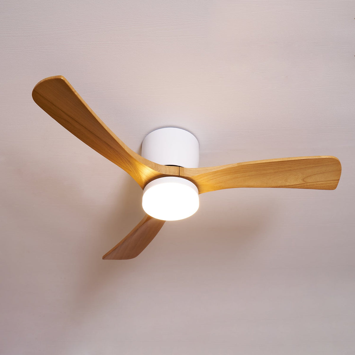 Wood Blade Ceiling Fan with Integrated LED Light and Remote Control for Bedroom Living Room Quiet DC Motor Airflow Year-Round Comfort Scandi
