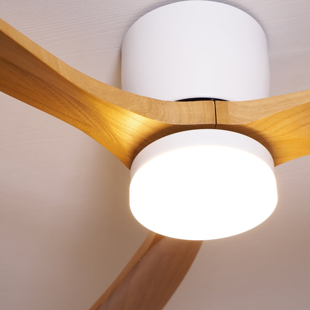 Wood Blade Ceiling Fan with Integrated LED Light and Remote Control for Bedroom Living Room Quiet DC Motor Airflow Year-Round Comfort Scandi