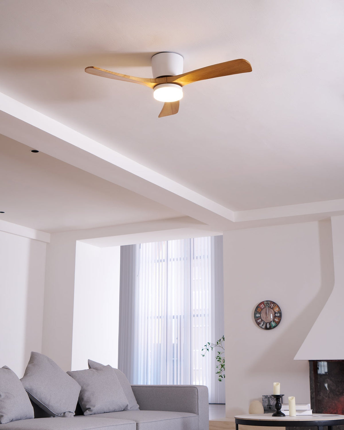 Sycamore Wood Ceiling Fan with LED Light – Whisper-Quiet 6-Speed DC Motor, Reversible Airflow, Remote Control, 42/48/52 Inch