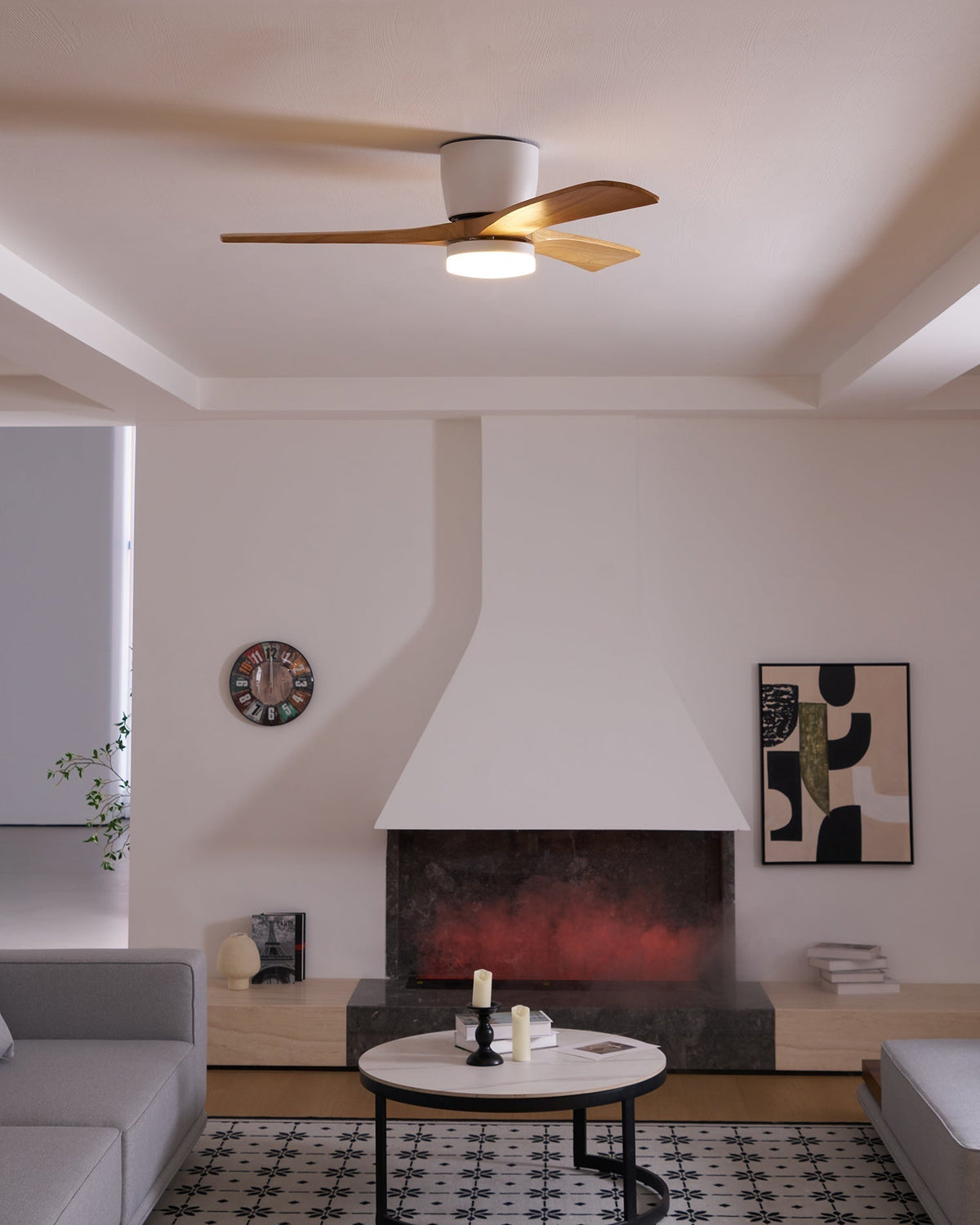 Sycamore Wood Ceiling Fan with LED Light – Whisper-Quiet 6-Speed DC Motor, Reversible Airflow, Remote Control, 42/48/52 Inch