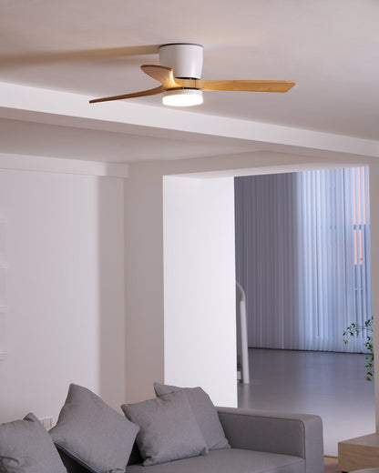 Wood Blade Ceiling Fan with Integrated LED Light and Remote Control for Bedroom Living Room Quiet DC Motor Airflow Year-Round Comfort Scandi