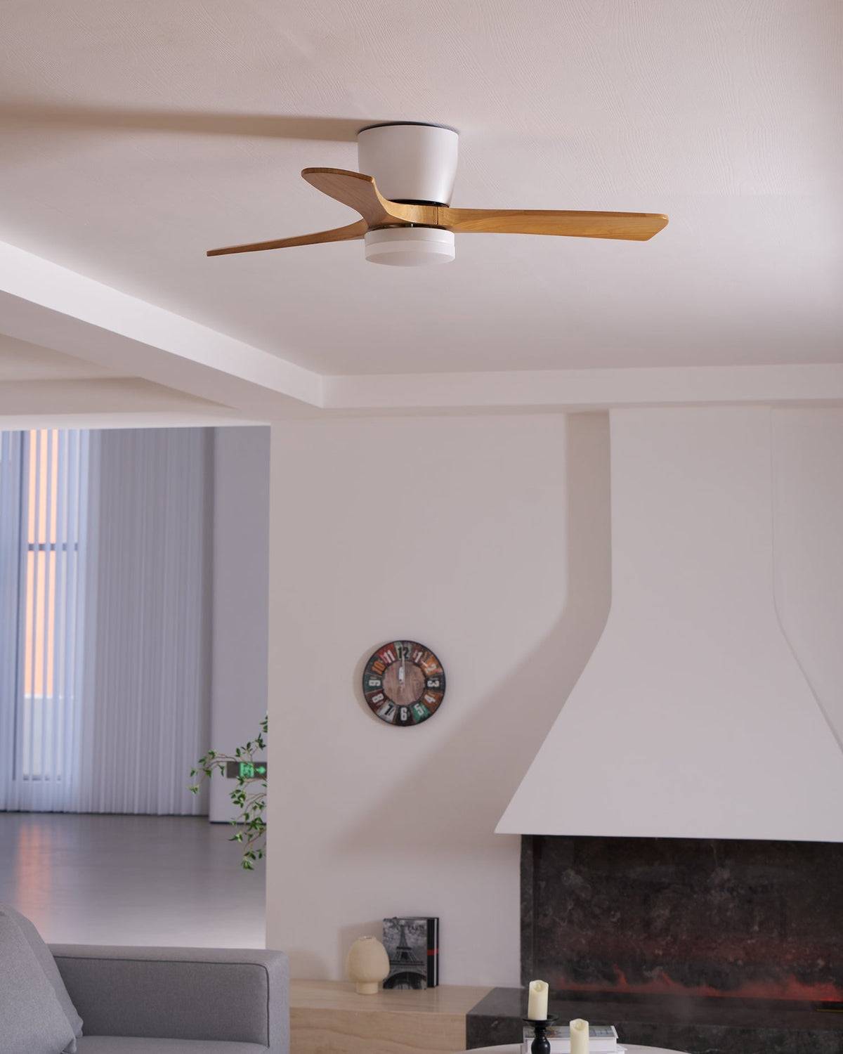 42-Inch Wooden Blade Ceiling Fan with Dimmable LED Light, Ultra-Quiet DC Motor for Bedrooms, Reversible Airflow, Three Color Temperatures, M