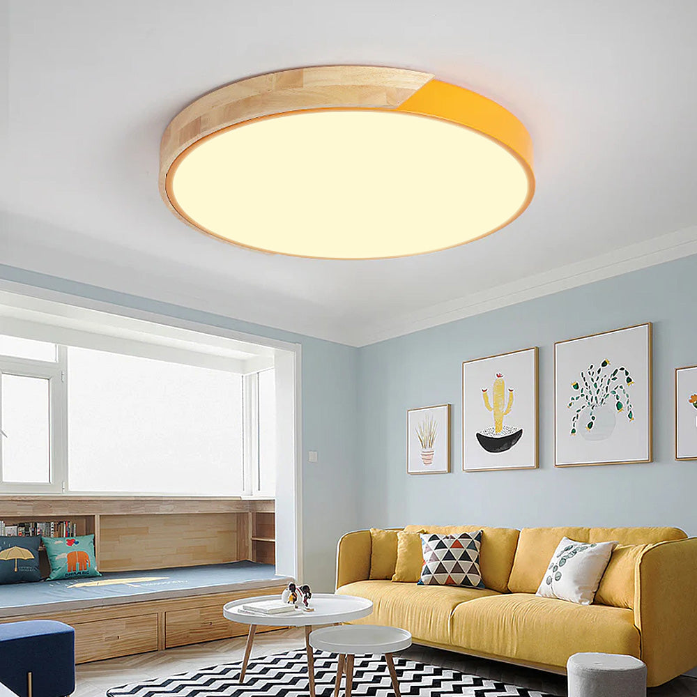 Organic Design Flush Mount Light with Wood Accent | Dimmable Ceiling Fixture for Modern Interiors