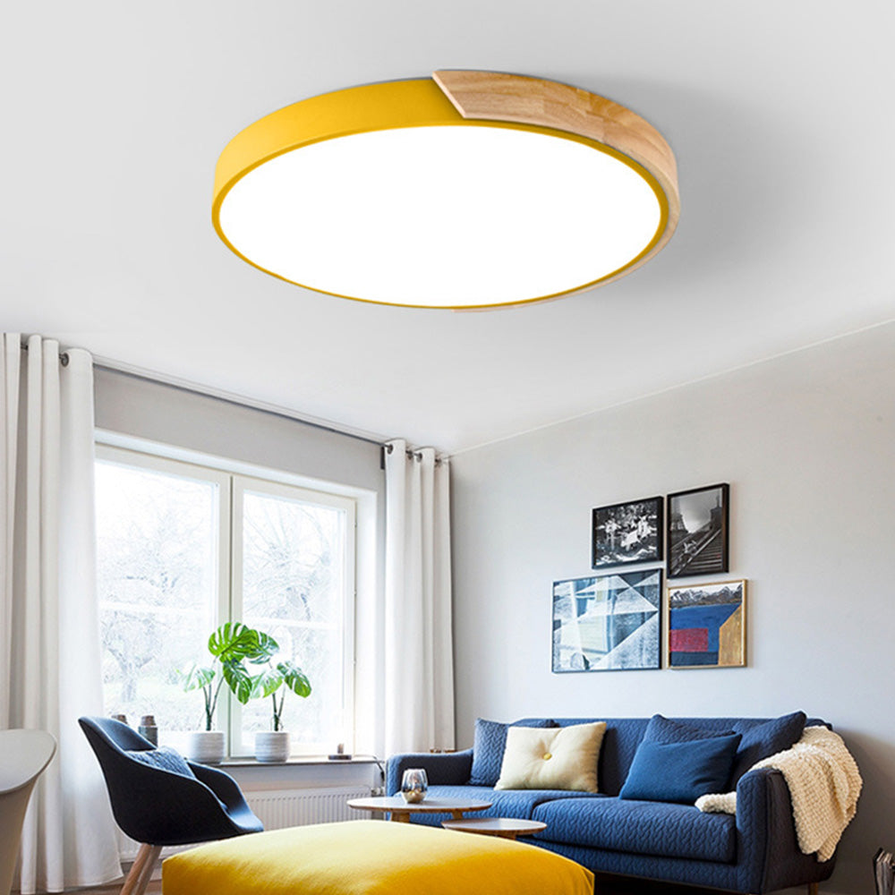 Organic Design Flush Mount Light with Wood Accent | Dimmable Ceiling Fixture for Modern Interiors