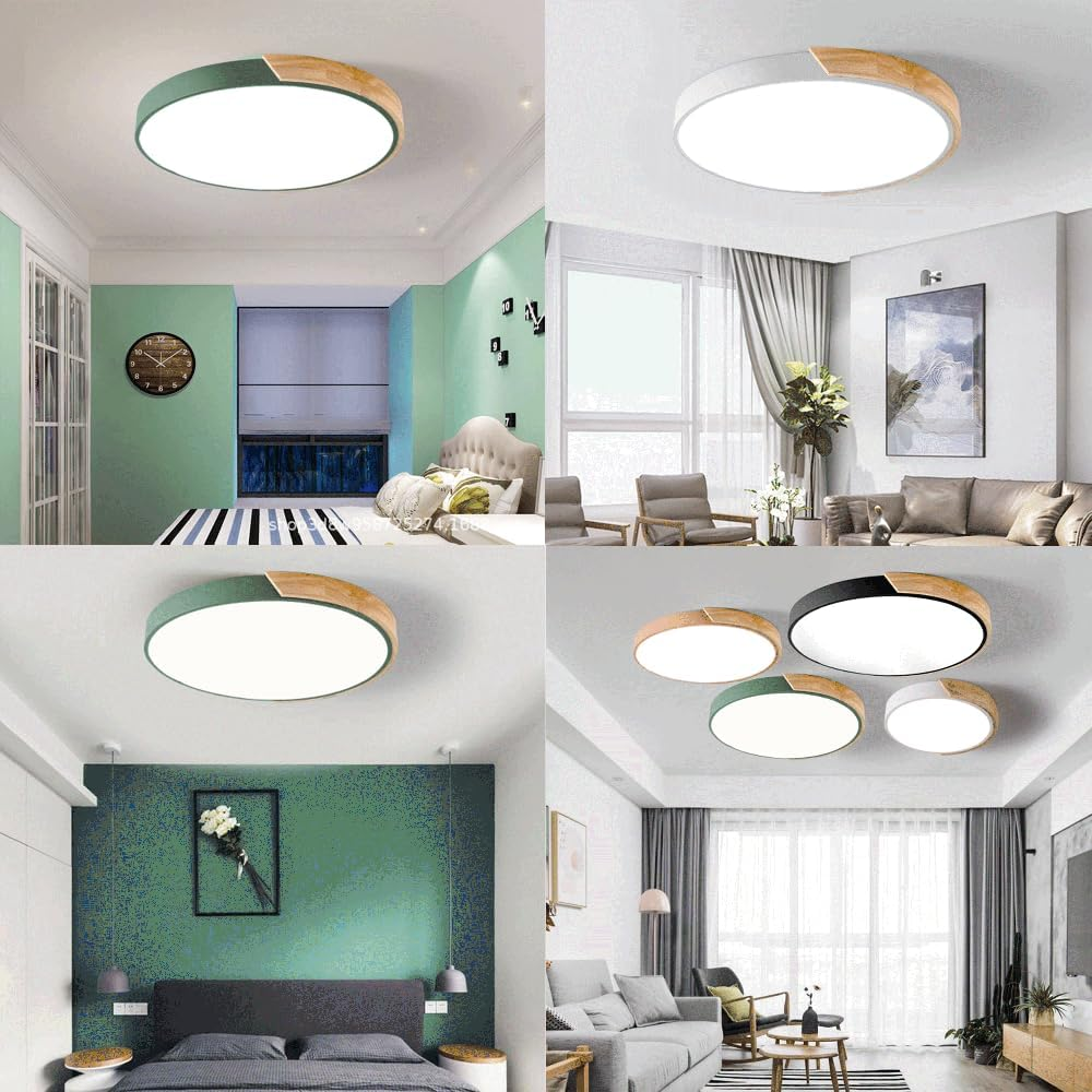 Organic Design Flush Mount Light with Wood Accent | Dimmable Ceiling Fixture for Modern Interiors