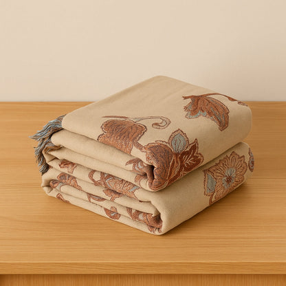 Orion Floral Bed Blanket - Cotton, Jacquard Design with Tassel Trim