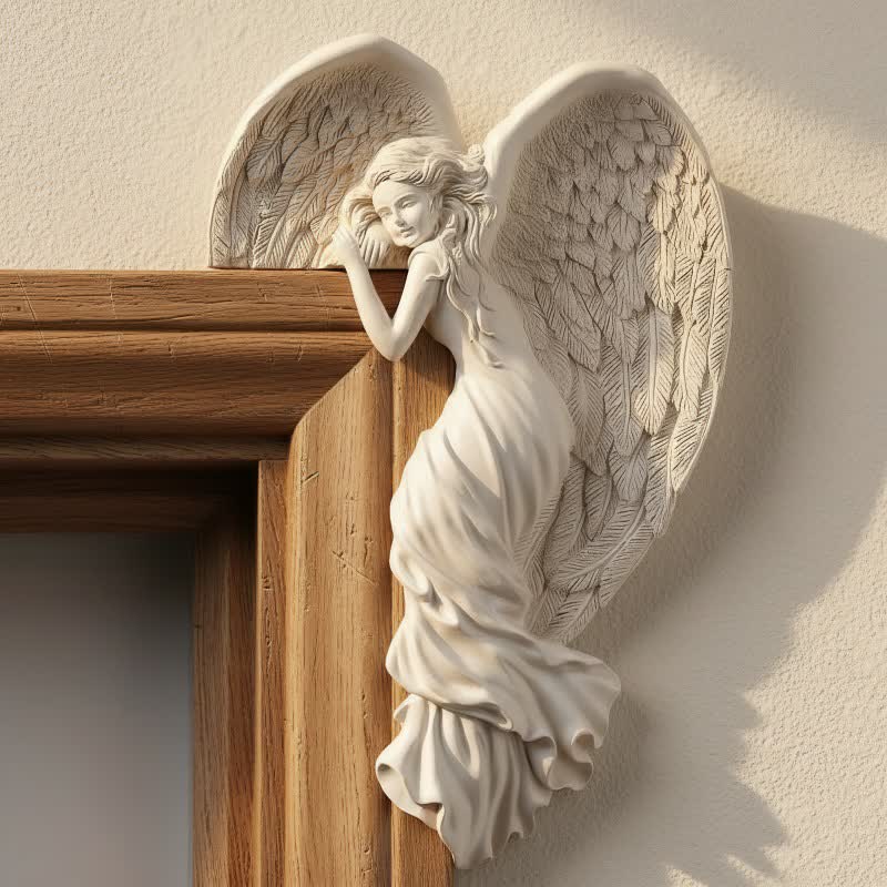 Orlen Door Frame Sculpture - Resin Angel Wings, Compact Design