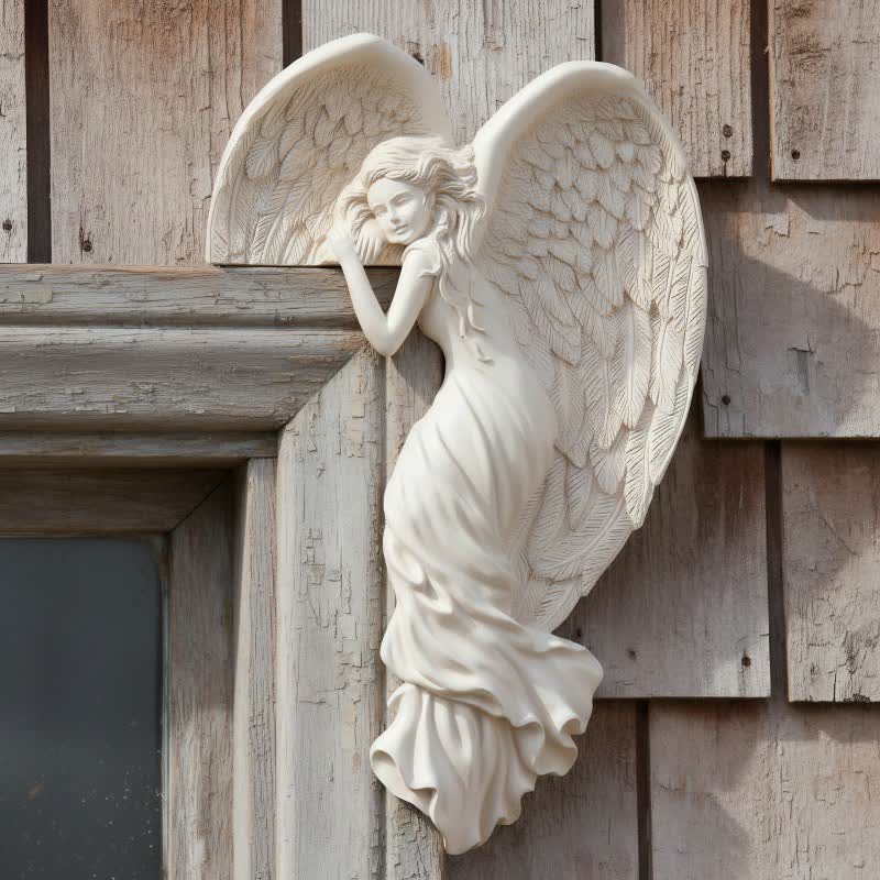 Orlen Door Frame Sculpture - Resin Angel Wings, Compact Design
