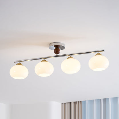 Four-Light Linear Island Pendant with Mixed Glass Shades for Kitchen & Dining Room – Metal & Glass Modern Fixture