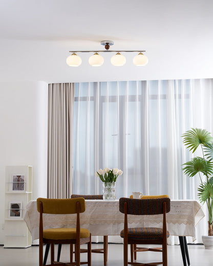 Four-Light Linear Island Pendant with Mixed Glass Shades for Kitchen & Dining Room – Metal & Glass Modern Fixture
