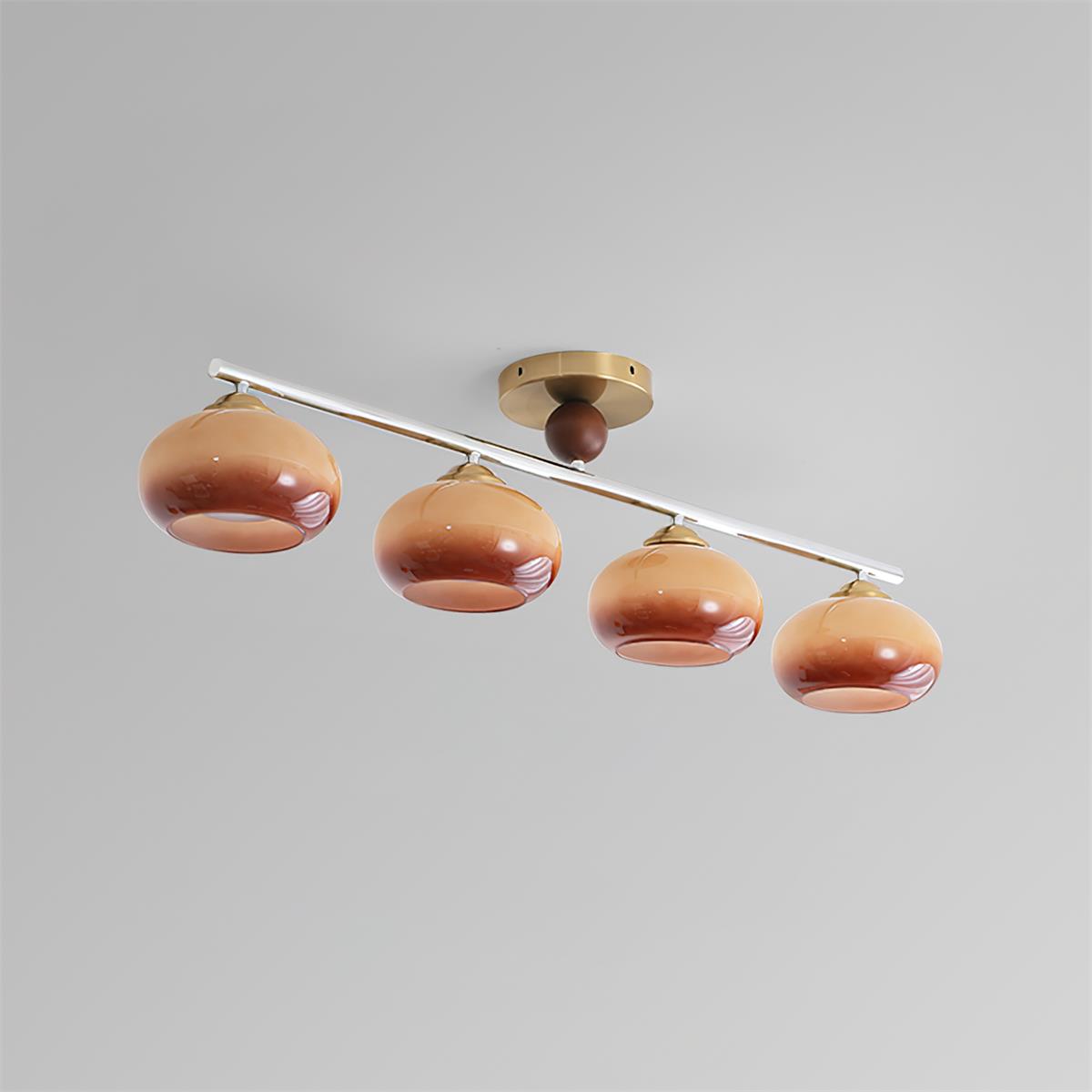 Four-Light Linear Island Pendant with Mixed Glass Shades for Kitchen & Dining Room – Metal & Glass Modern Fixture