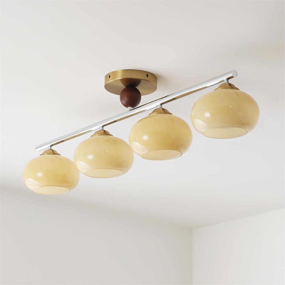 Four-Light Linear Island Pendant with Mixed Glass Shades for Kitchen & Dining Room – Metal & Glass Modern Fixture