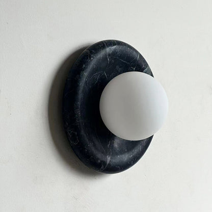 Round Glass Sconce with Natural Stone Backplate – 8-Inch Contemporary Fixture for Entryways, Bedrooms & Corridors