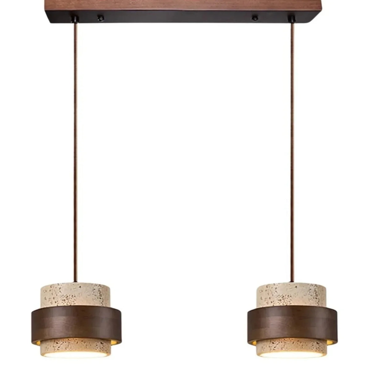 Natural Stone Hanging Fixture with Walnut Accent & Adjustable 59-Inch Cord for Dining Table, Kitchen Counter & Modern Living Spaces